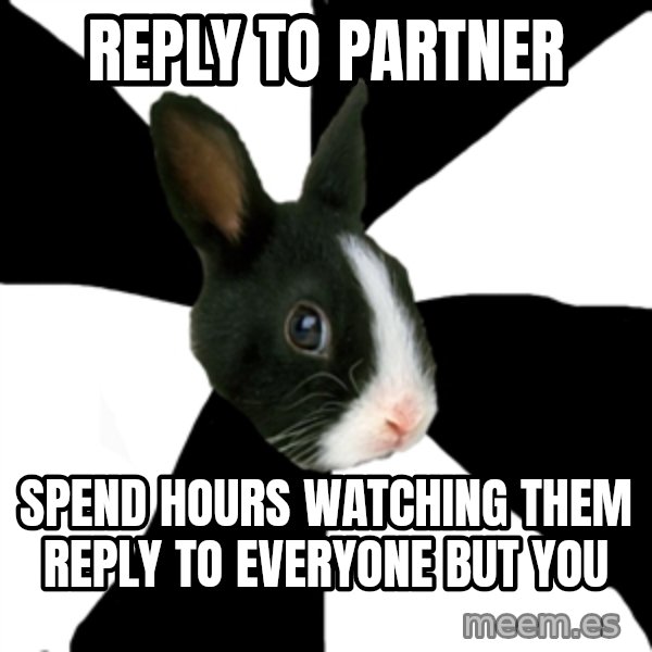 Roleplaying Rabbit meme: Reply to partner / spend hours watching them reply to everyone but you