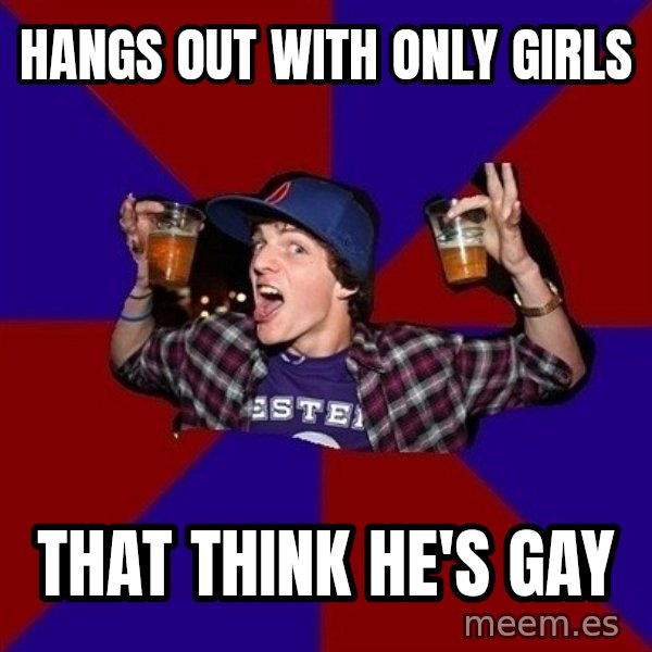 Sunny Student meme: hangs out with only girls / that think he's gay