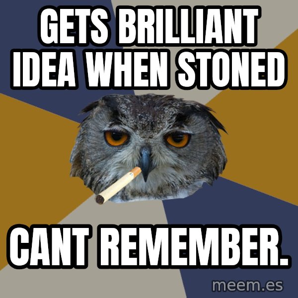 Art Student Owl meme: gets brilliant idea when stoned / cant remember.
