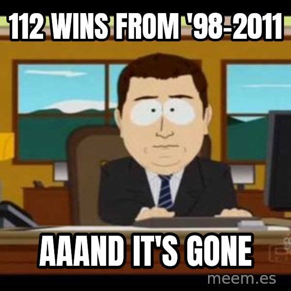 south park aand it's gone meme: 112 Wins from '98-2011 / aaand it's gone