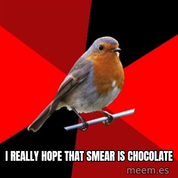 Retail Robin meme: I really hope that smear is chocolate