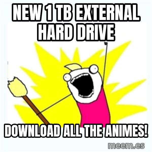 All the things meme: New 1 TB external hard drive / download all the animes!