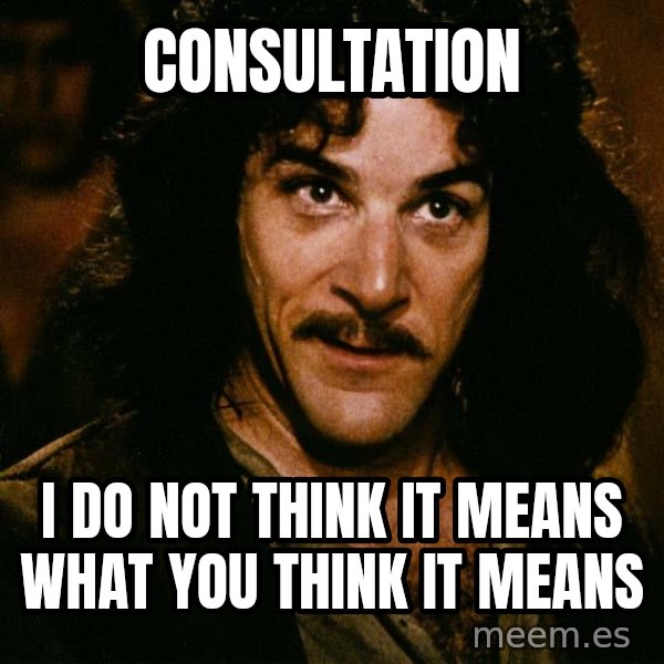 Inigo Montoya meme: Consultation / I do not think it means what you think it means