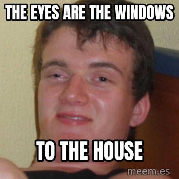 Stoner Guy meme: the eyes are the windows / to the house