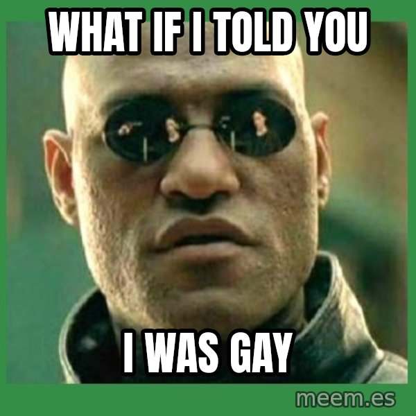 Matrix Morpheus meme: WHAT IF I TOLD YOU / I WAS GAY
