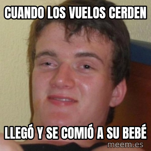 Stoner Guy meme: Cuando los vuelos cerden / Llegó y se comió a su bebé