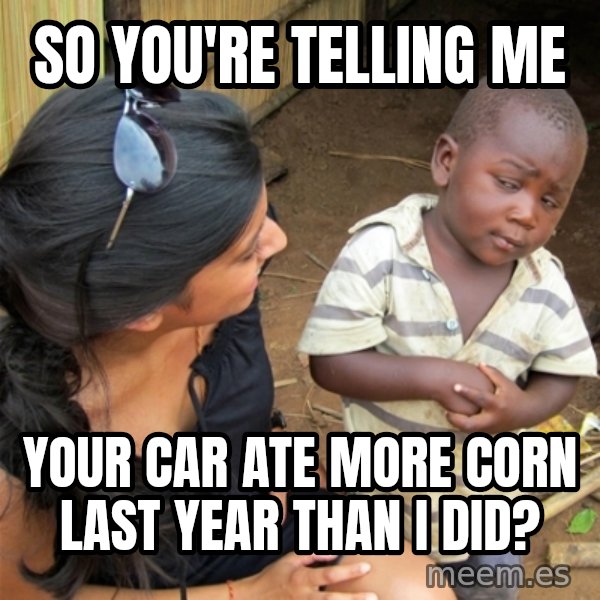 So You're Telling me meme: So you're telling me / your car ate more corn last year than i did?
