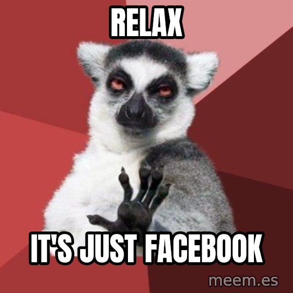 Chill Out Lemur meme: relax / it's just facebook