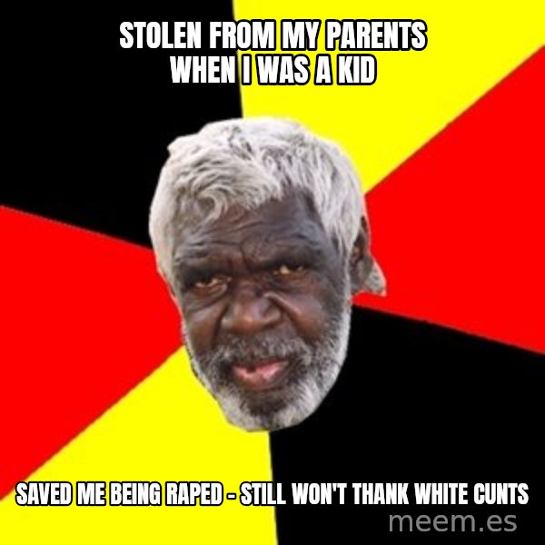 Aboriginal meme: stolen from my parents when i was a kid / saved me being raped - still won't thank white cunts