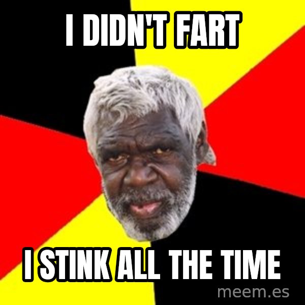Aboriginal meme: i didn't fart / i stink all the time