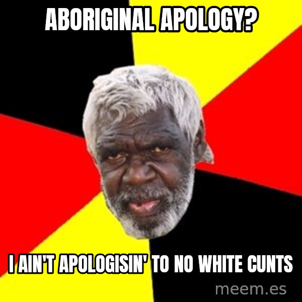 Aboriginal meme: Aboriginal apology? / I ain't apologisin' to no white cunts