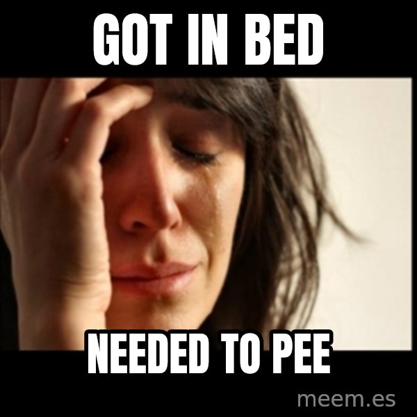 First World Problems meme: got in bed / needed to pee