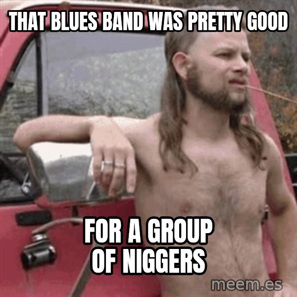 Almost Politically Correct Redneck meme: That blues Band was pretty good / For a group of niggers
