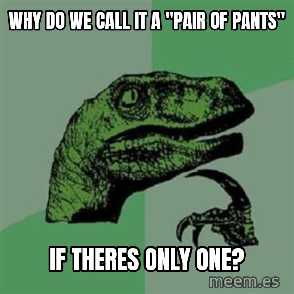 Philosoraptor meme: why do we call it a "pair of pants" / if theres only one?