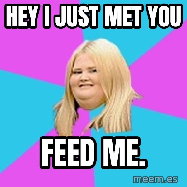 Fat Girl meme: Hey i just met you / feed me.