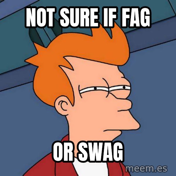 Futurama Fry meme: not sure if fag / or swag
