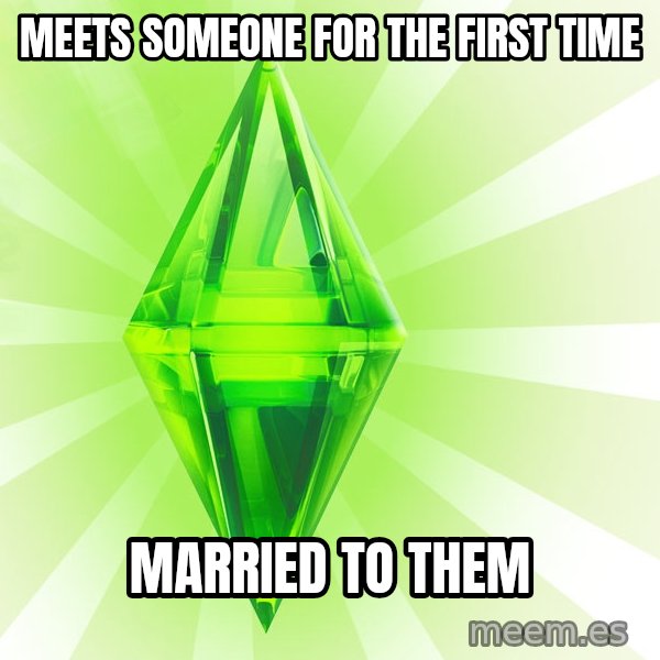 Sims meme: MEETS SOMEONE FOR THE FIRST TIME / MARRIED TO THEM