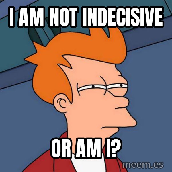 Futurama Fry meme: I AM NOT INDECISIVE / OR AM I?