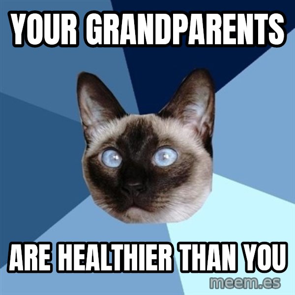 Chronic Illness Cat meme: your grandparents / are healthier than you