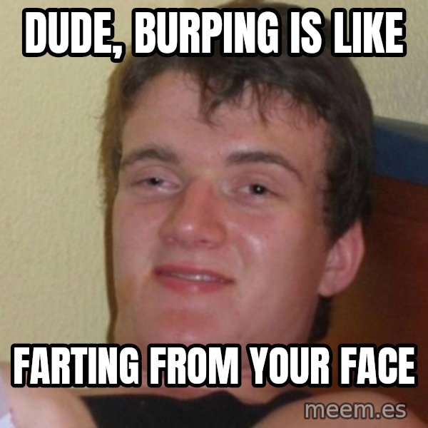 Really Stoned Guy meme: Dude, burping is like / farting from your face