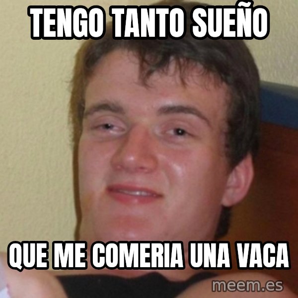 Really Stoned Guy meme: Tengo tanto sueño / que me comeria una vaca