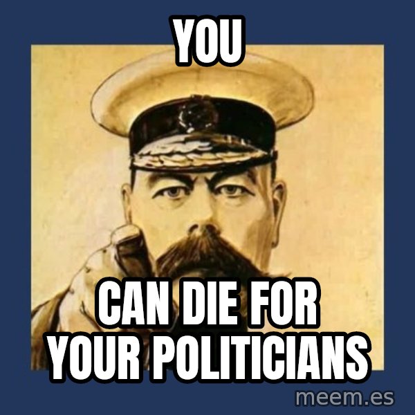 your country needs you meme: you / can die for your politicians