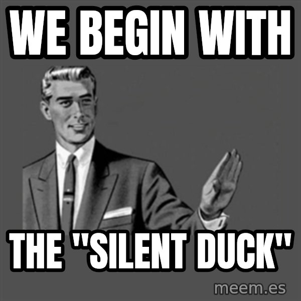 Grammar Guy meme: we begin with / the "silent duck"