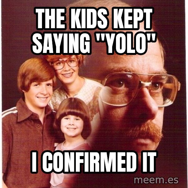 Vengeance Dad meme: the kids kept saying "yolo" / I confirmed it