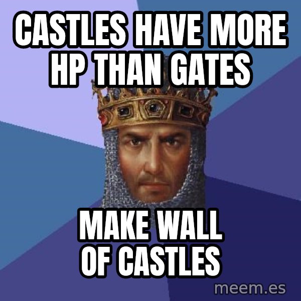 Age Of Empires meme: castles have more hp than gates / make wall of castles
