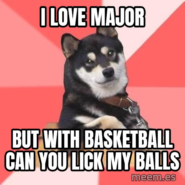 Cool Dog meme: i love major / but with basketball can you lick my balls