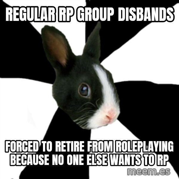 Roleplaying Rabbit meme: regular rp group disbands / forced to retire from Roleplaying because no one else wants to RP