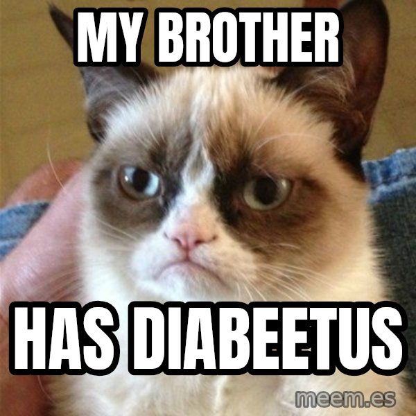 Grumpy Cat  meme: my brother / has diabeetus