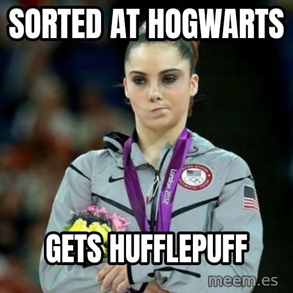 McKayla Maroney Not Impressed meme: Sorted at hogwarts / gets hufflepuff