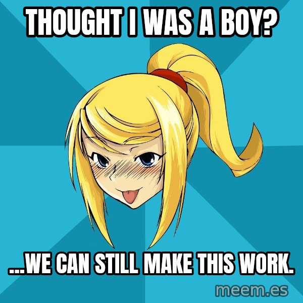 Horney Samus meme: tHOUGHT I WAS A BOY? / ...We can still make this work.