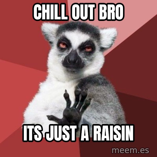 Chill Out Lemur meme: chill out bro / its just a raisin