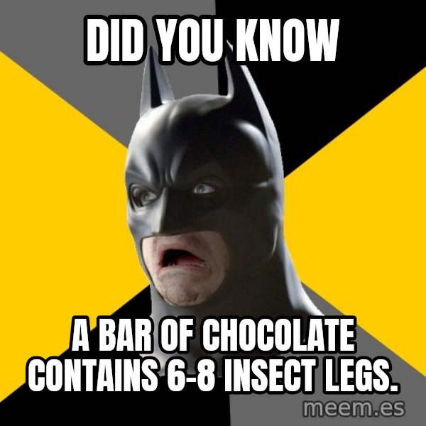 Bad Factman meme: Did you know / A bar of chocolate contains 6-8 insect legs.