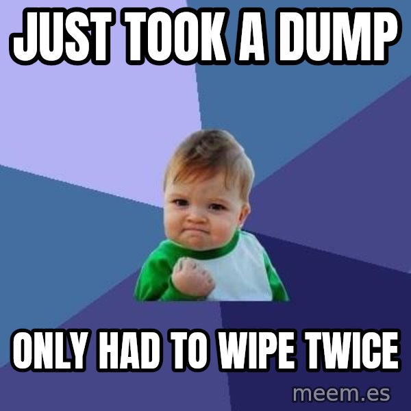 Success Kid meme: just took a dump / only had to wipe twice