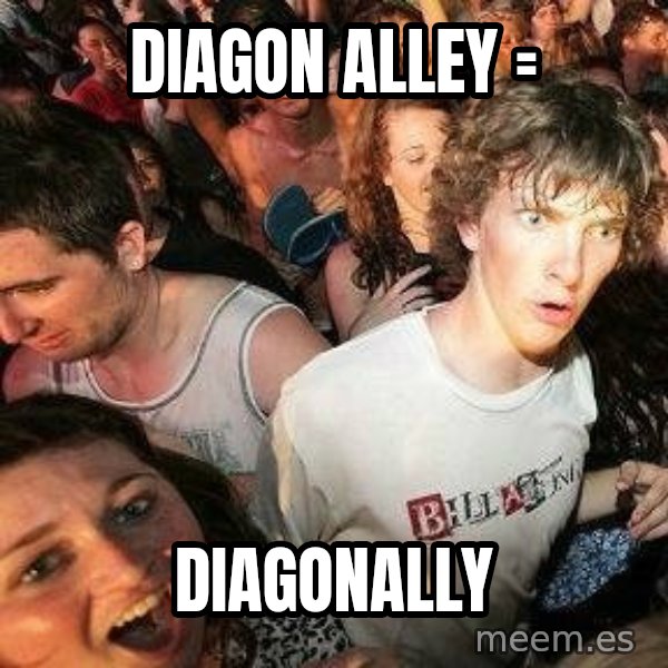 -Sudden Clarity Clarence meme: Diagon alley = / Diagonally