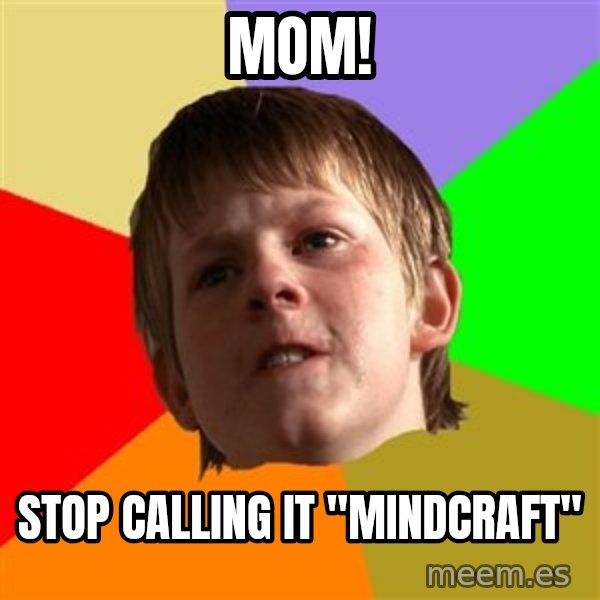 Angry School Boy meme: Mom! / Stop calling it "mindcraft"