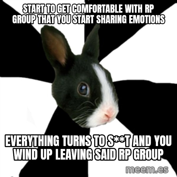 Roleplaying Rabbit meme: Start to get comfortable with rp group that you start sharing emotions / everything turns to s**t and you wind up leaving said rp group