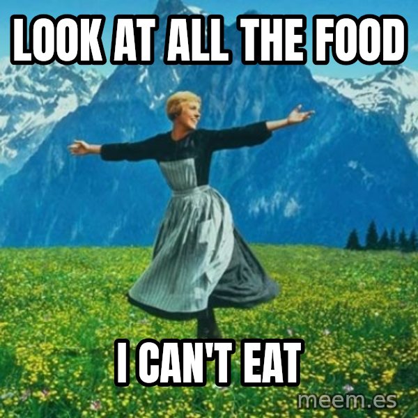 Look at All the Fucks I Give meme: Look at all the food / I can't eat