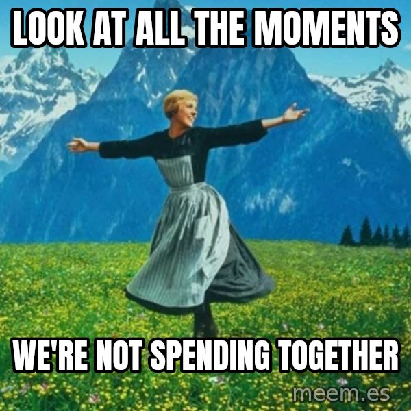Look at All the Fucks I Give meme: Look at all the moments / we're not spending together