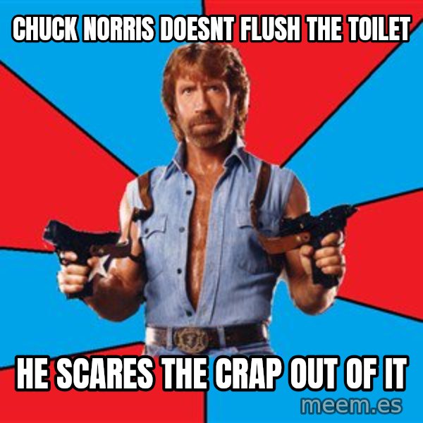 Chuck Norris  meme: chuck norris doesnt flush the toilet / he scares the crap out of it