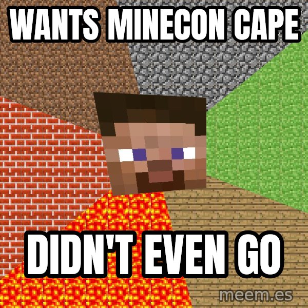 Minecraft Guy meme: Wants minecon cape / didn't even go