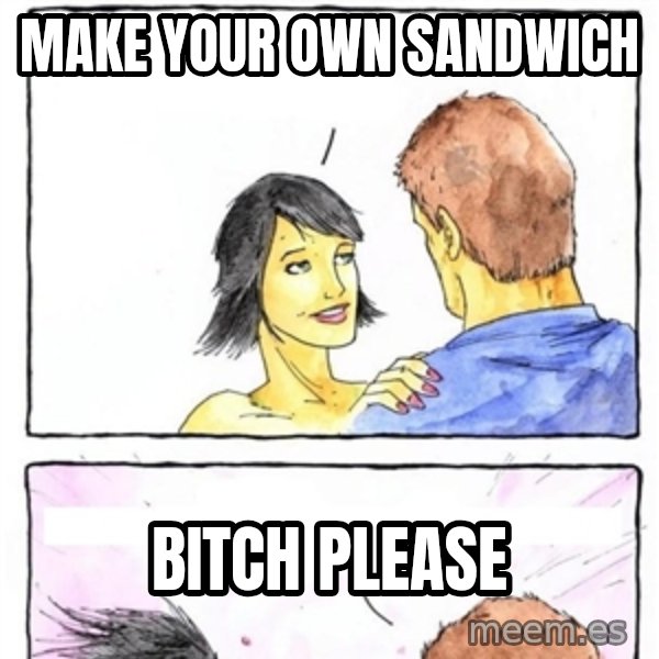Alpha Boyfriend meme: MAKE YOUR OWN SANDWICH / BITCH PLEASE