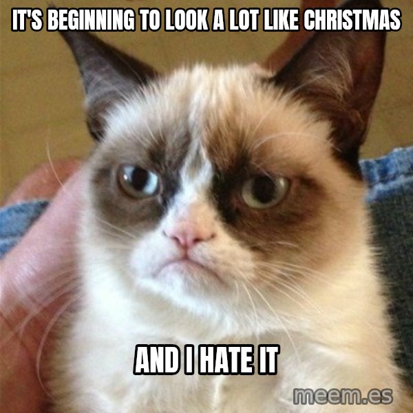 Grumpy Cat  meme: it's beginning to look a lot like christmas / and I hate it