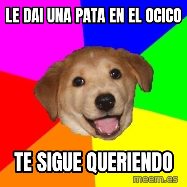 Advice Dog meme: le dai una pata en el ocico / te sigue queriendo