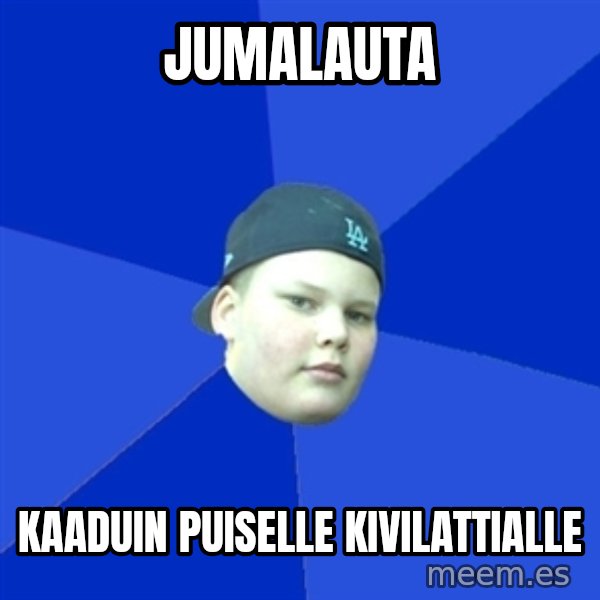 Jonnen Neuvo meme: Jumalauta / kaaduin   puiselle        kivilattialle