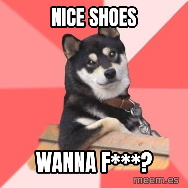 Cool Dog meme: Nice shoes / Wanna F***?