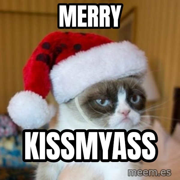 Grumpy Cat Santa Hat meme: Merry / KISSMYASS